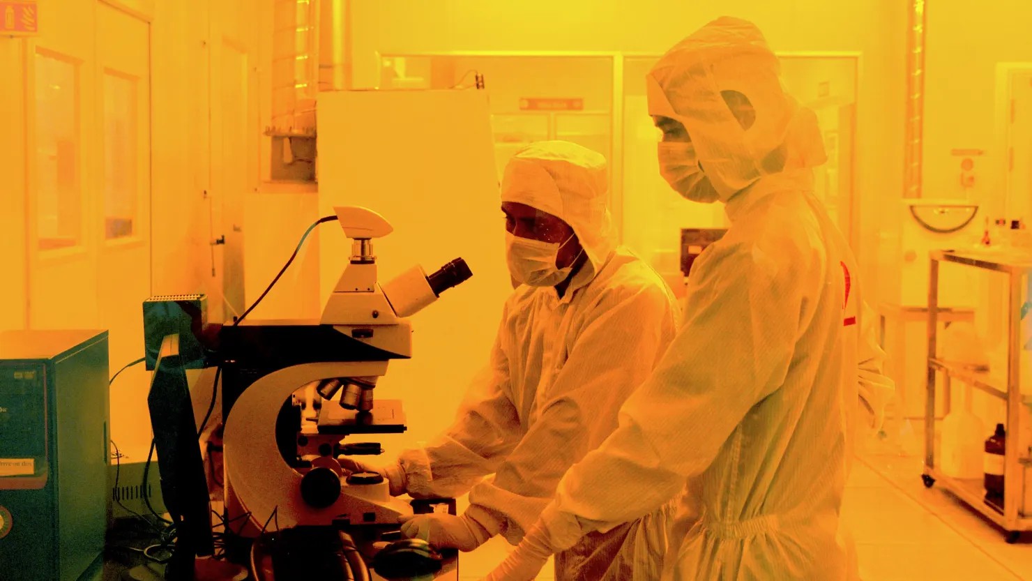 Researchers inside the semiconductor fabrication lab at the Centre for Nano Scie.jpeg